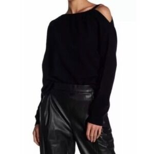 Vince Black Soft Boat Neck Collar Cold Shoulder Cashmere Sweater Small